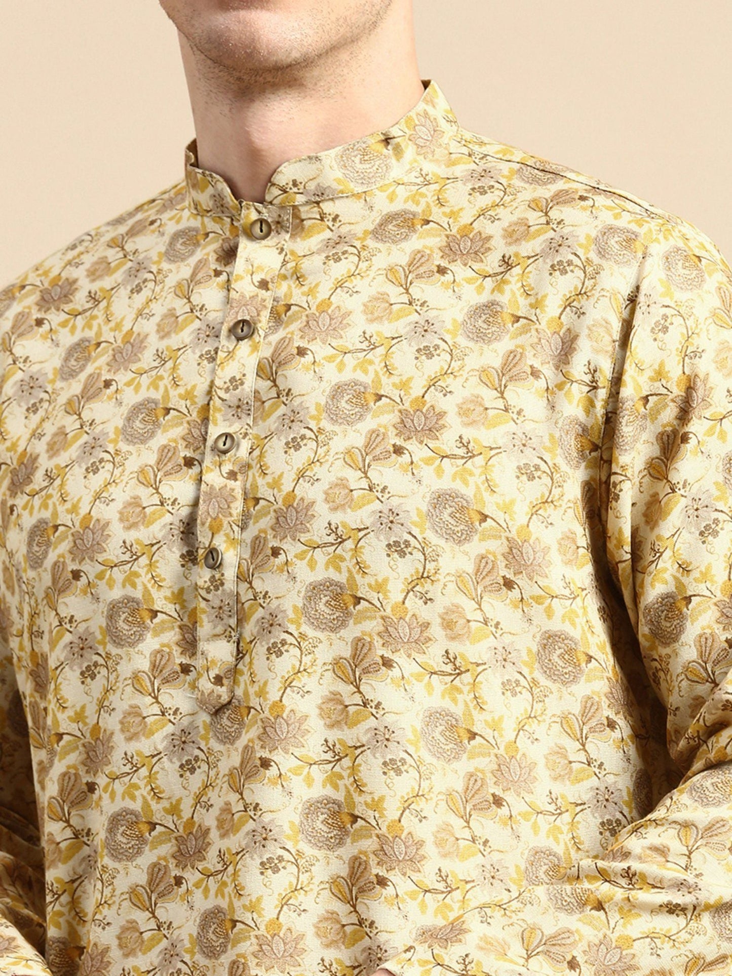 Amodh by Kisah Mens Beige Kurta Churidar (Set of 2)