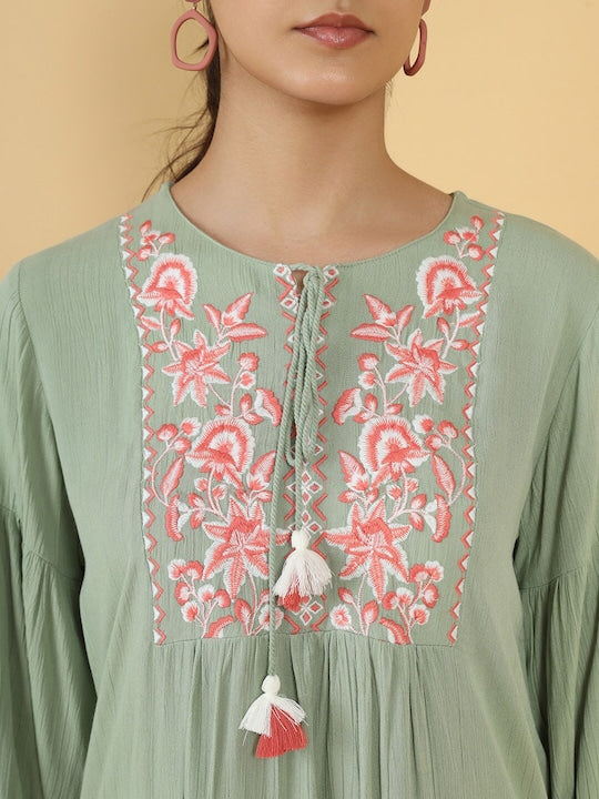 Soch Green & Pink Embroidered Tunic - S