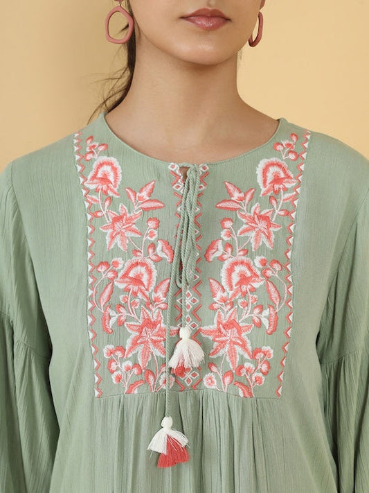 Soch Green & Pink Embroidered Tunic - S
