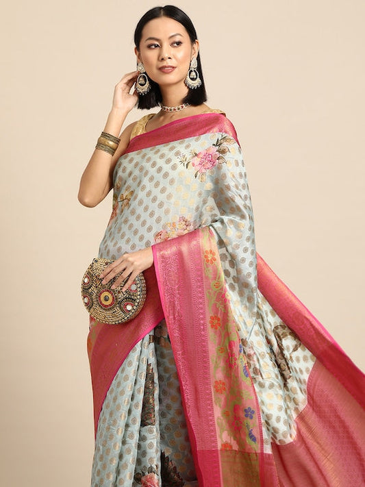 Silk Land Floral Zari Kanjeevaram Saree