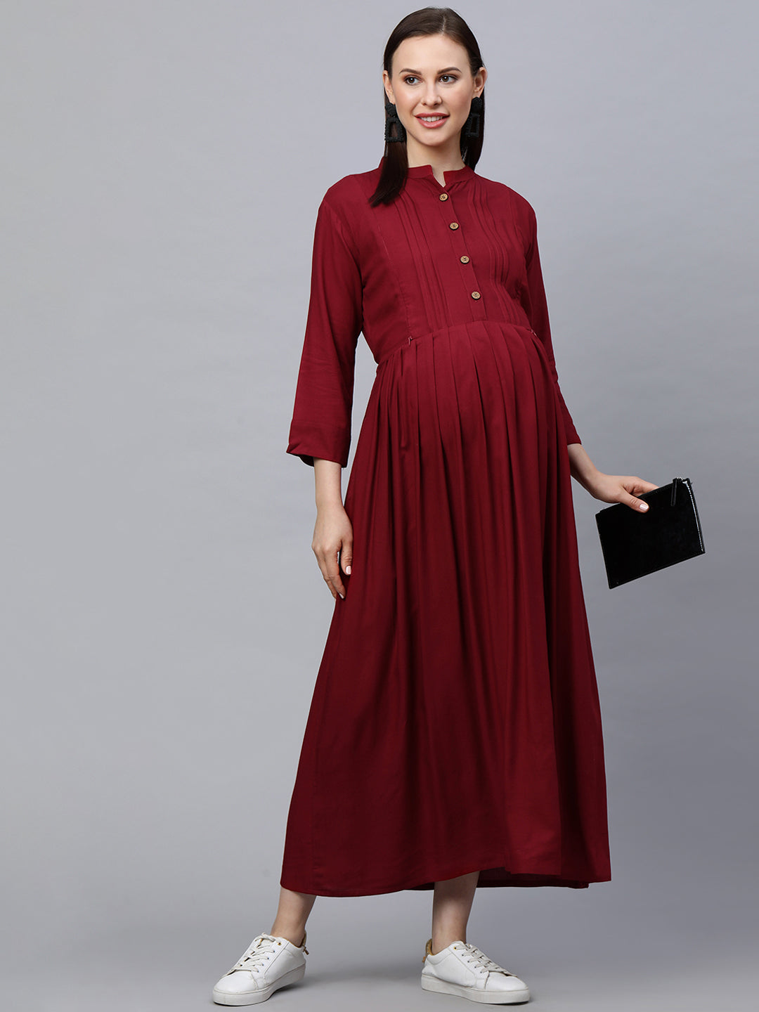 MomToBe Women Maroon Solid Maternity Nursing Dress
