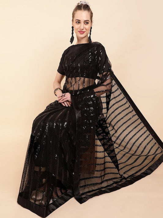 Sangria Black Embellished Sequinned Saree