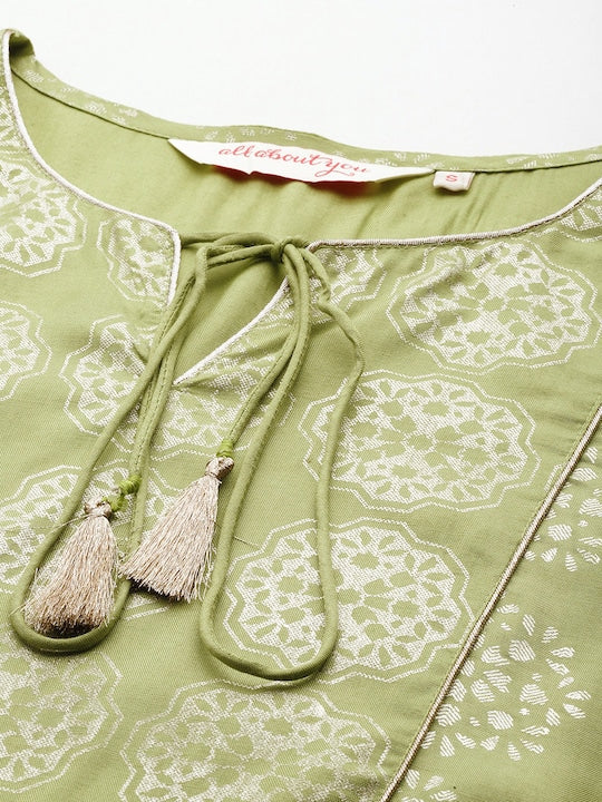 All about you Ethnic Motifs Printed Tie-Up Neck Kurta with Palazzos