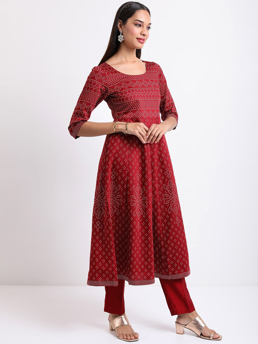 Vishudh Maroon Ethnic Motifs Printed Regular Kurta with Trousers & With Dupatta