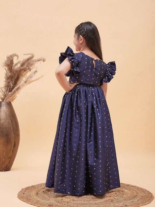 Vastramay Girls Woven Design Ready to Wear Crop Top And Skirt Set
