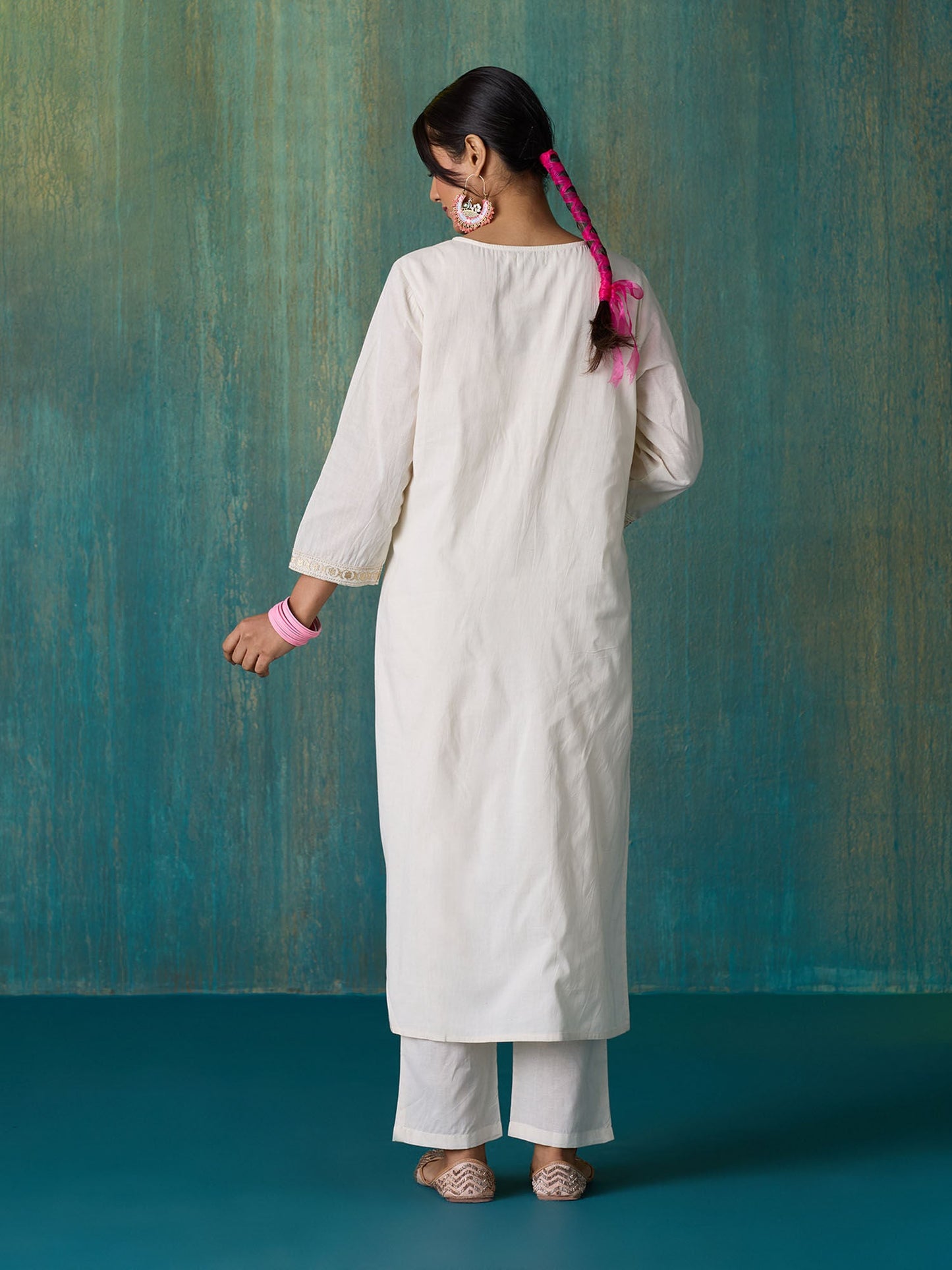 Likha Off white Tonal embrodiery Kurta Pant and Brocade Dupatta LIKSKD253 (Set of 3)