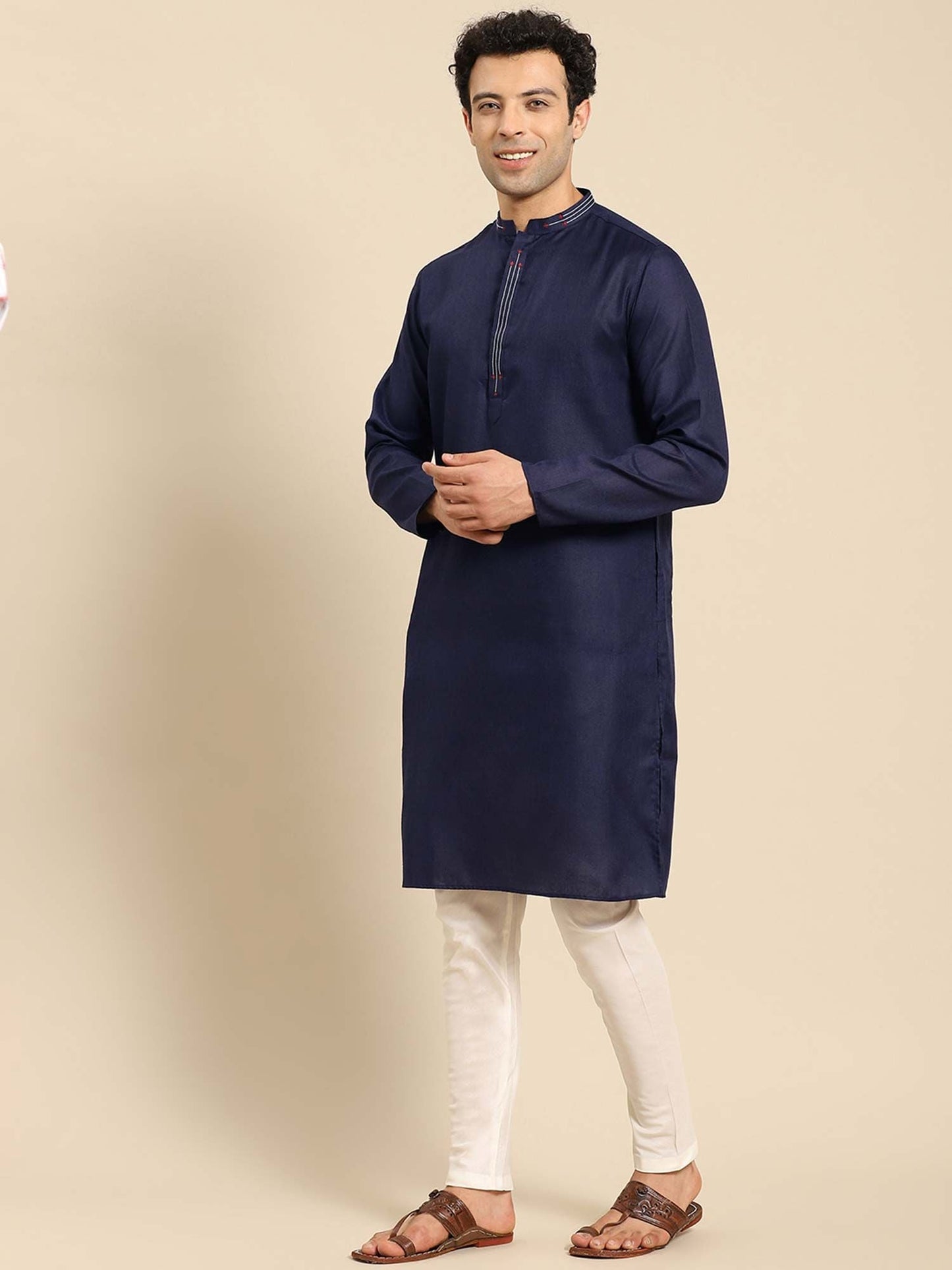 Amodh by Kisah Men Navy Blue Kurta (Set of 2)