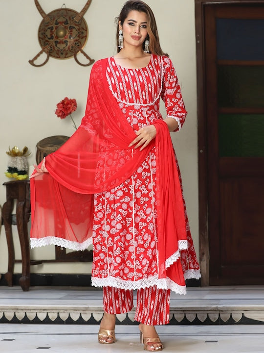 Singni Ethnic Motifs Printed Mirror Work Regular Kurta With Trousers & Dupatta