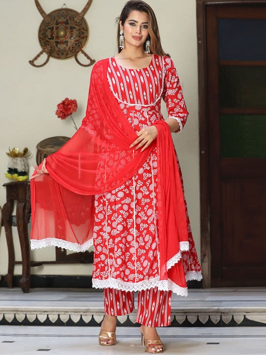 Singni Ethnic Motifs Printed Mirror Work Regular Kurta With Trousers & Dupatta