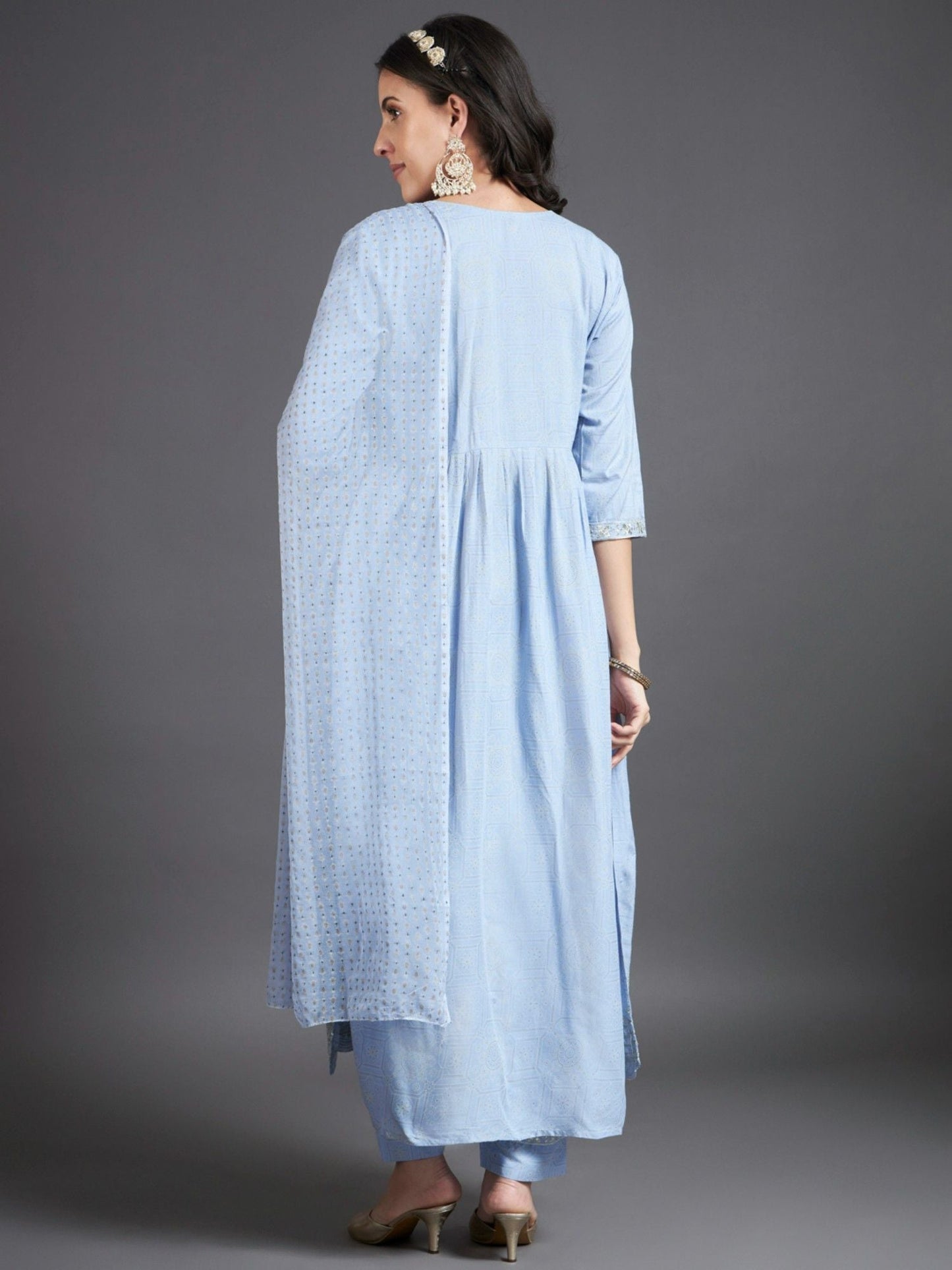 Heeposh Embroidered A-Line Kurta and Pants with Printed Dupatta Blue(Set of 3)