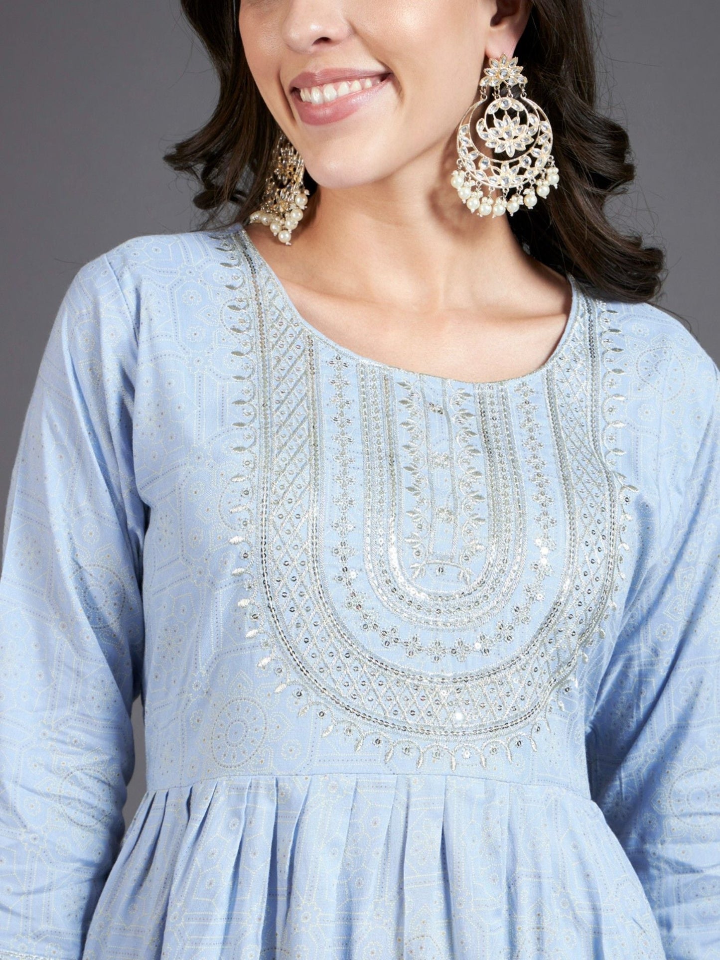 Heeposh Embroidered A-Line Kurta and Pants with Printed Dupatta Blue(Set of 3)