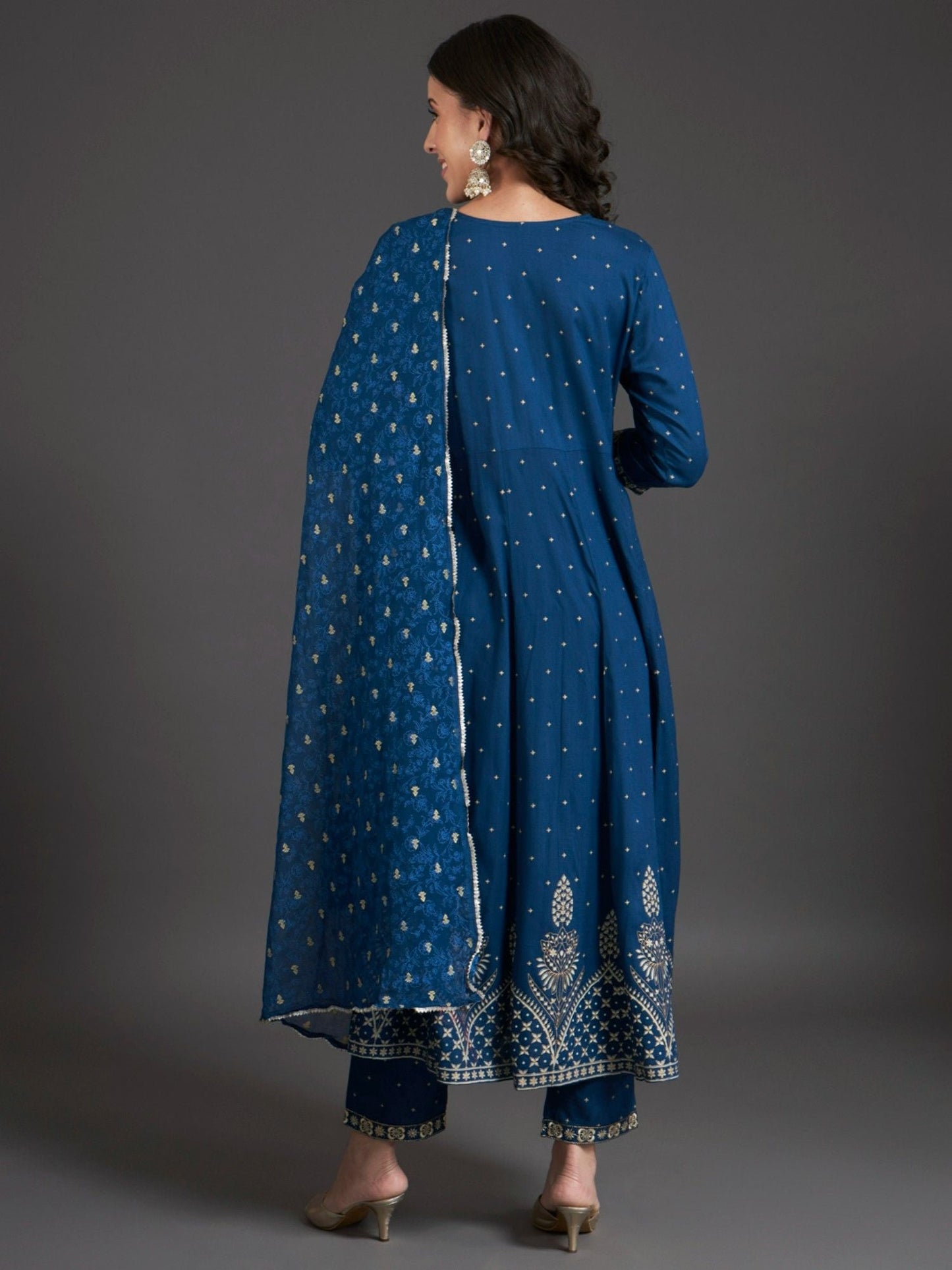 Heeposh Embroidered Kurta and Pants with Khadi Printed Dupatta (Set of 3)