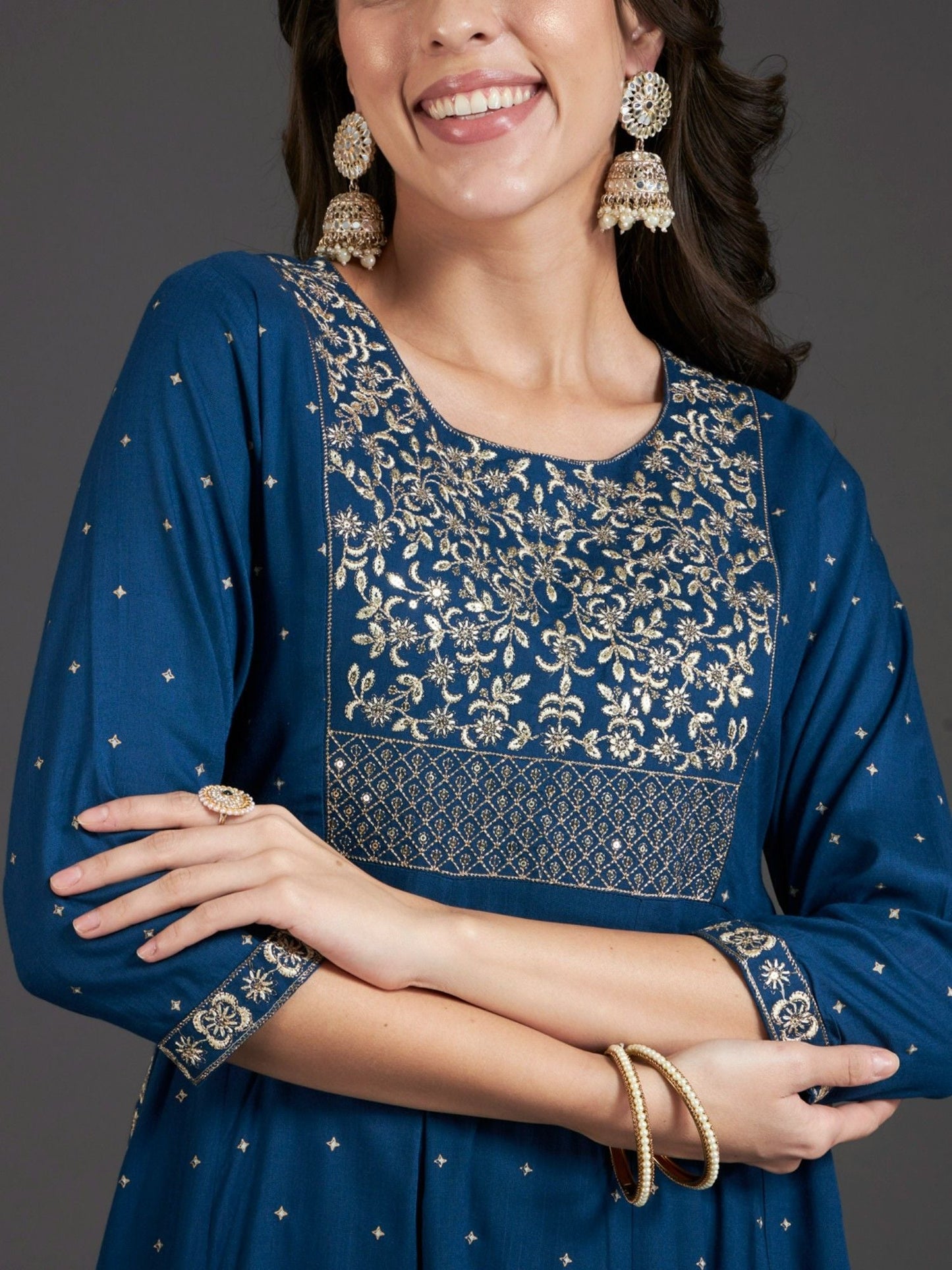 Heeposh Embroidered Kurta and Pants with Khadi Printed Dupatta (Set of 3)