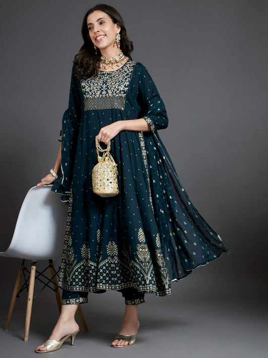 Heeposh Embroidered Kurta and Pants with Khadi Printed Dupatta (Set of 3)