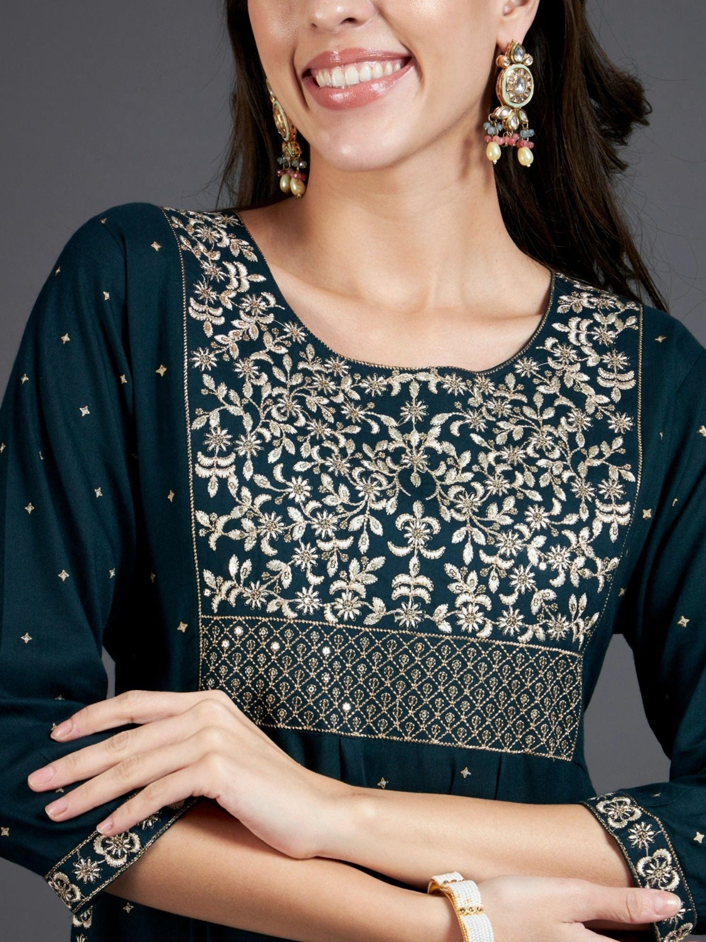 Heeposh Embroidered Kurta and Pants with Khadi Printed Dupatta (Set of 3)