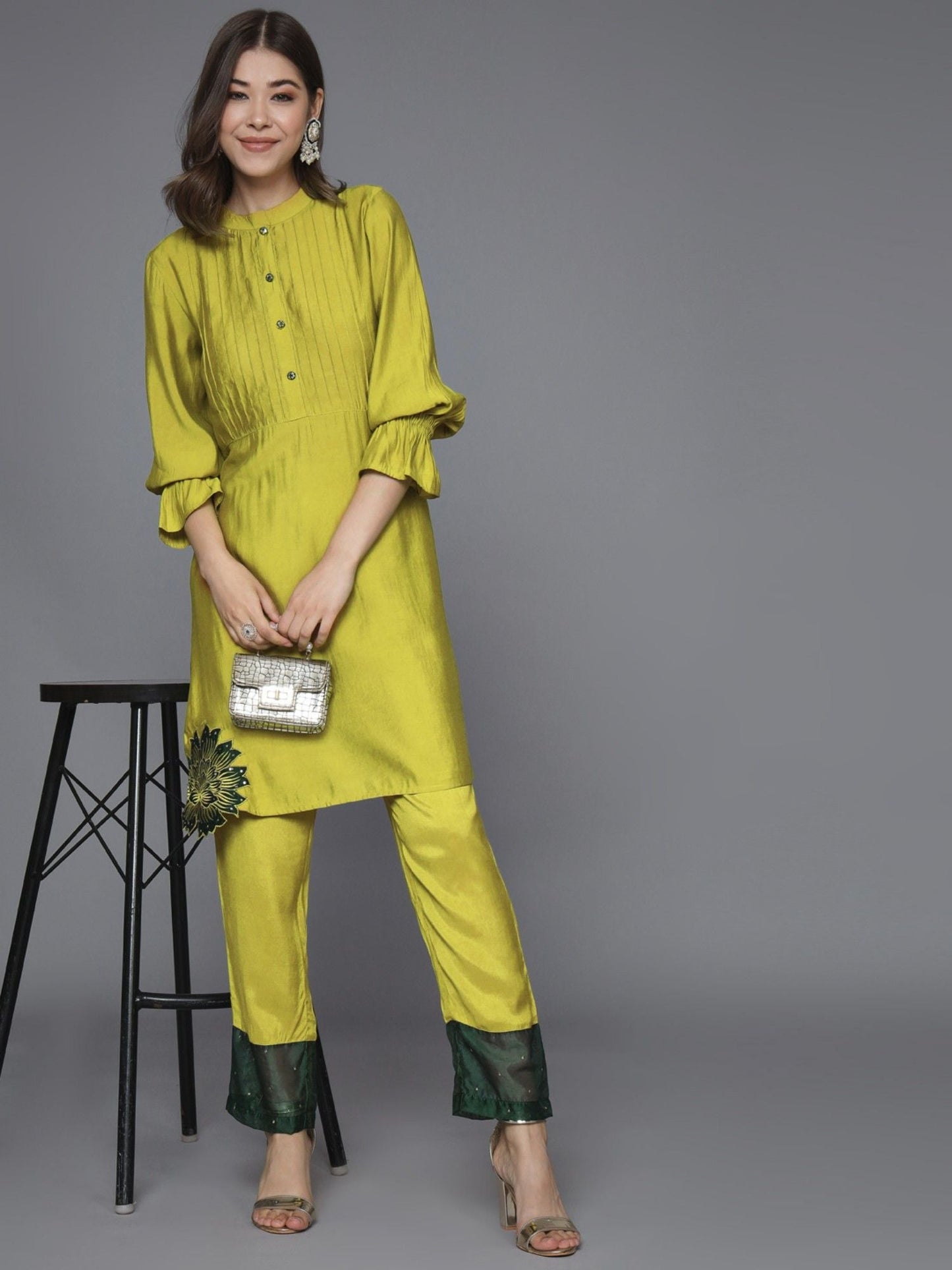 Heeposh Green Patch Work Co-Ord (Set of 2)