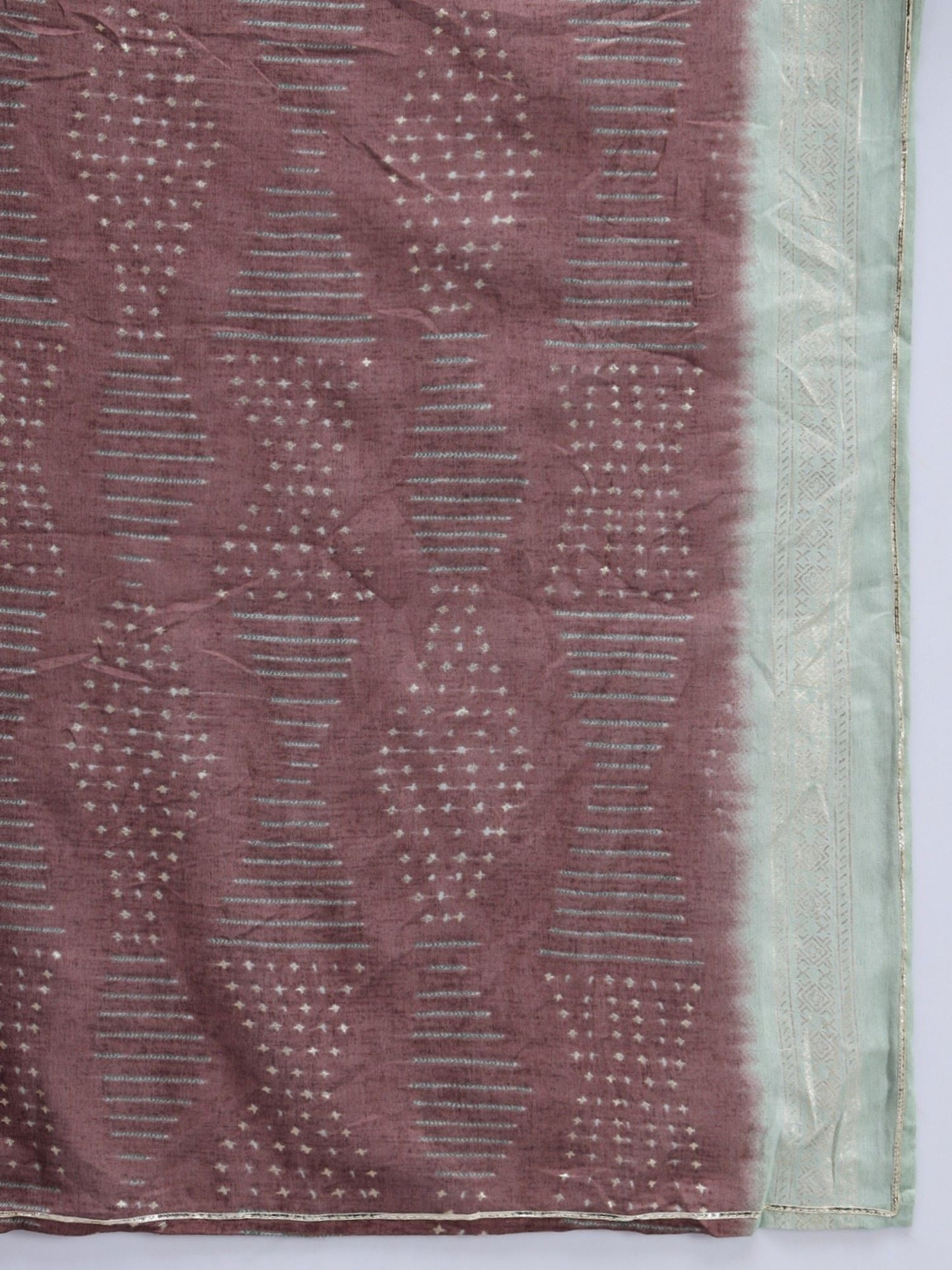 Heeposh Brown Embroidered Cotton Kurta Pants with Mulmul Dupatta (Set of 3)