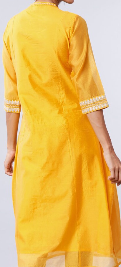 Vishudh Women Yellow Ethnic Motifs Embroidered Thread Work Kurta