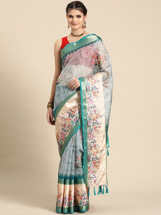 Silk Land Floral Zari Kanjeevaram Saree