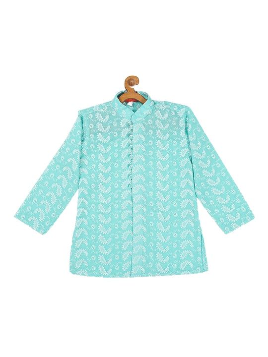Vastramay Sishu Boys Green Chikankari Pure Cotton Kurta