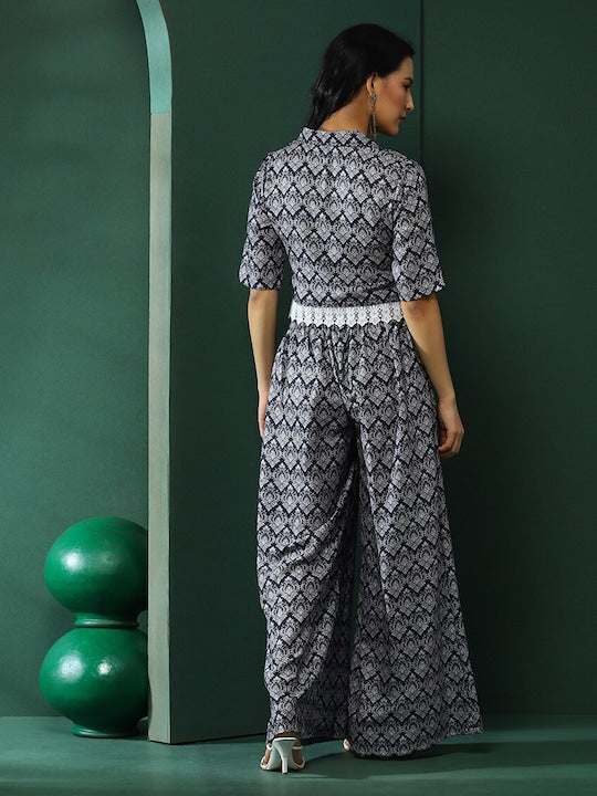 AKS Printed Crop Top With Palazzos