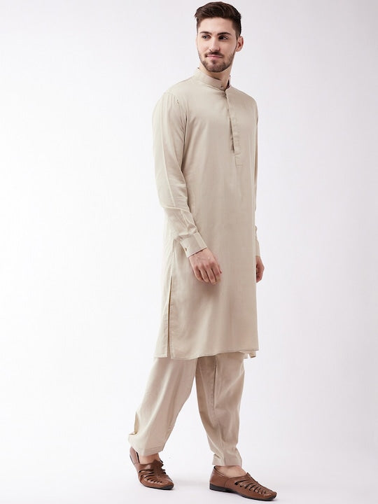 Vastramay Men Beige Regular Kurta with Patiala