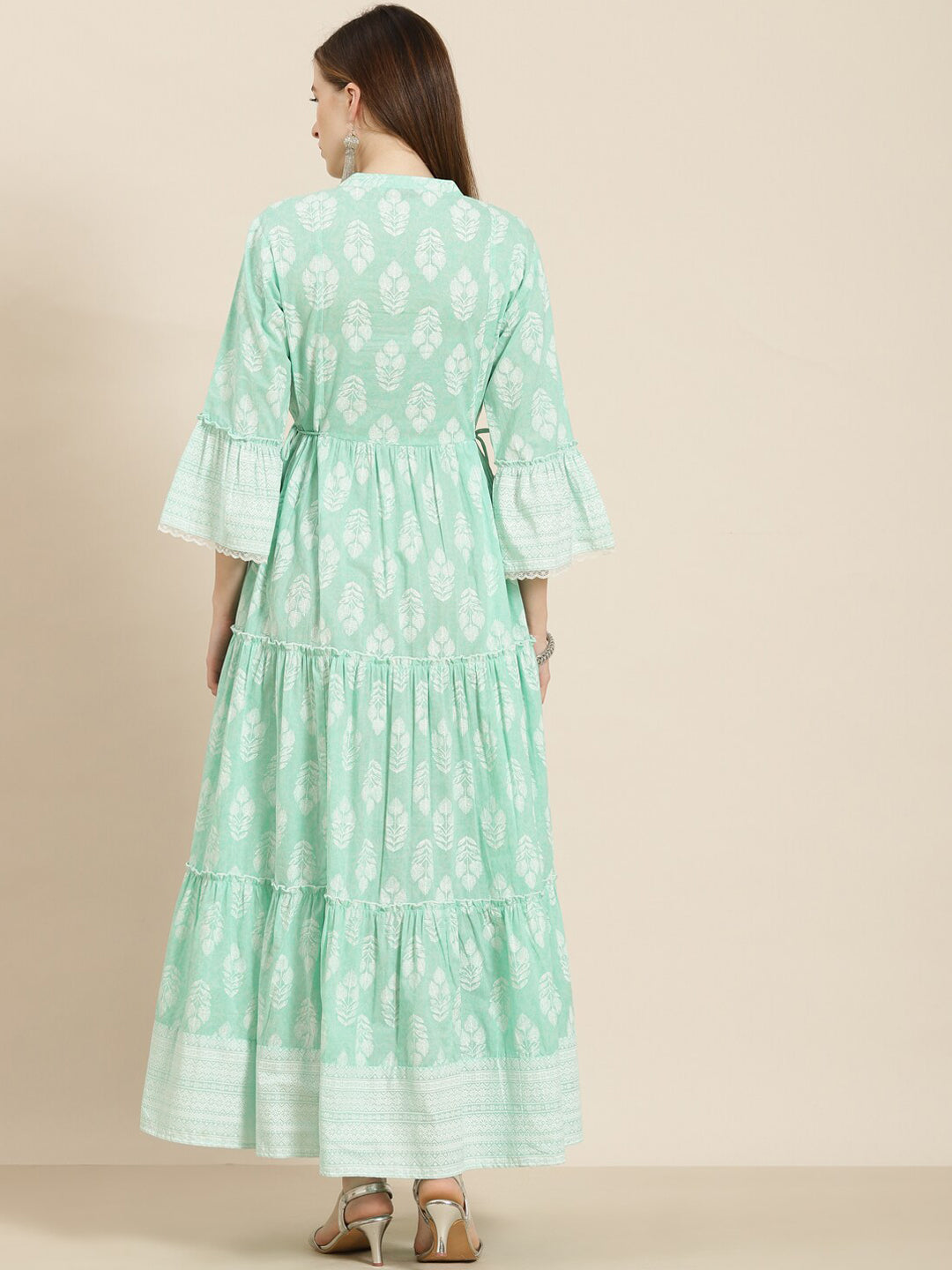 Juniper Women Mint Green Ethnic Motifs Printed Bell Sleeves Anarkali Kurta