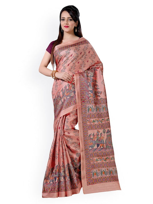 Saree mall Beige Khadi Silk Printed Saree