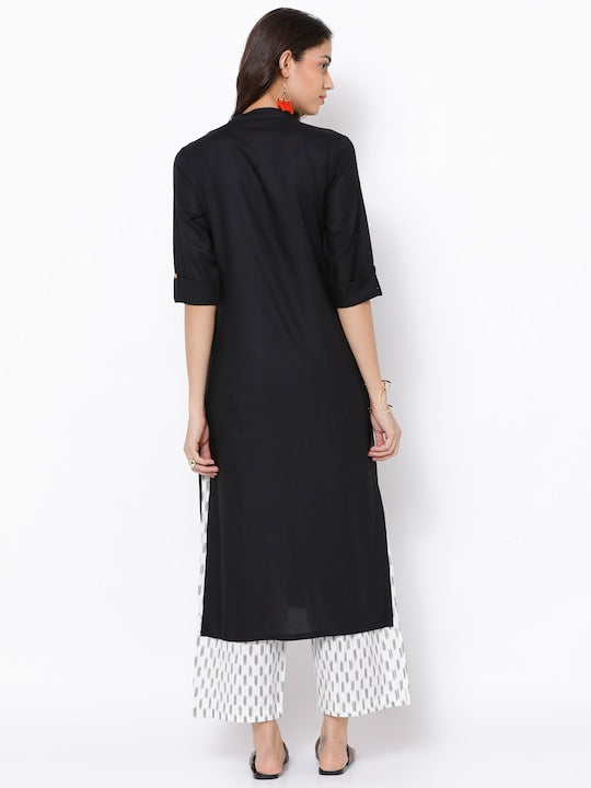 Vishudh Women Black Solid Straight Kurta