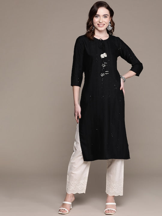 Anubhutee Women Black Sequinned Kurta With Trousers