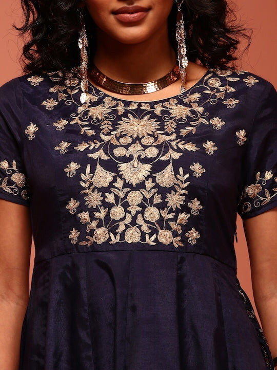 IMARA Embroidered Detail A-Line Ethnic Dresses With Dupatta