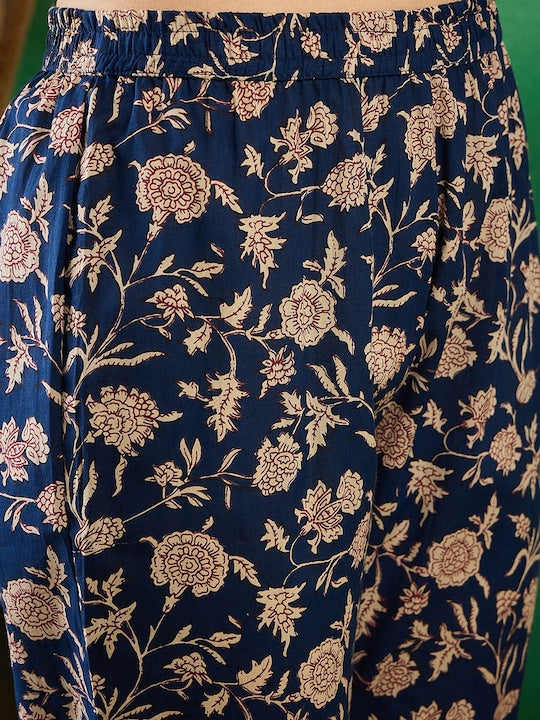 Sangria Jaal Printed Pure Cotton A-Line Kurta With Trousers Kurta