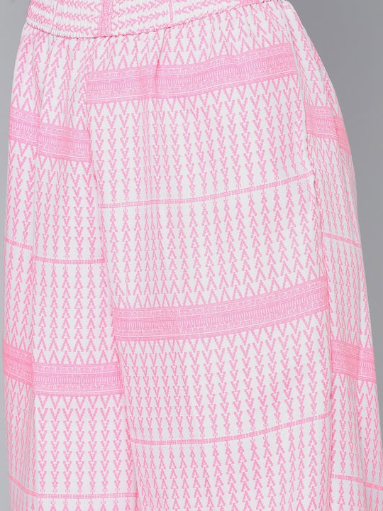 Vishudh Women Pink & White Floral Printed Kurta with Trousers