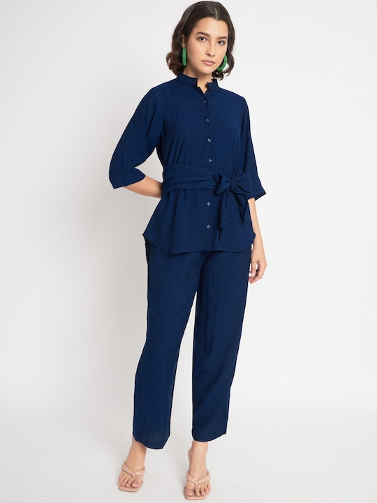 Mitera Mandarin Collar Tie-Up Top & Trouser