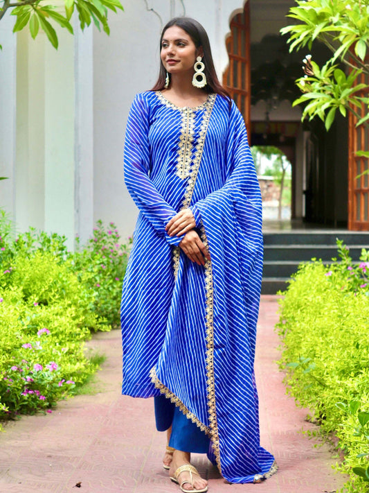 ONEWE INDIA Nilaaya Leheriya Set (Set of 3) - Blue