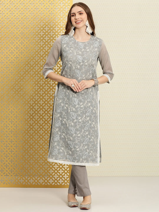 House of Pataudi Ethnic Motifs Embroidered And Checked Thread Work Jashn Kurta