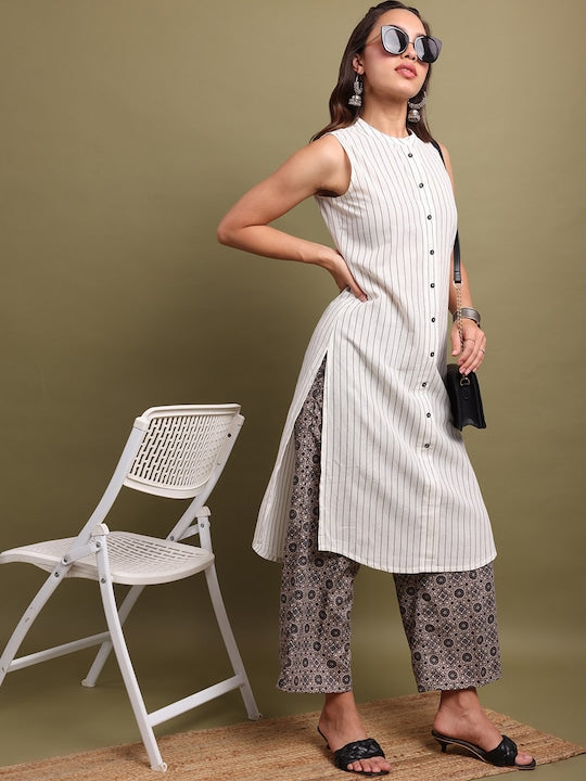 Vishudh Striped Thread Work Kurta