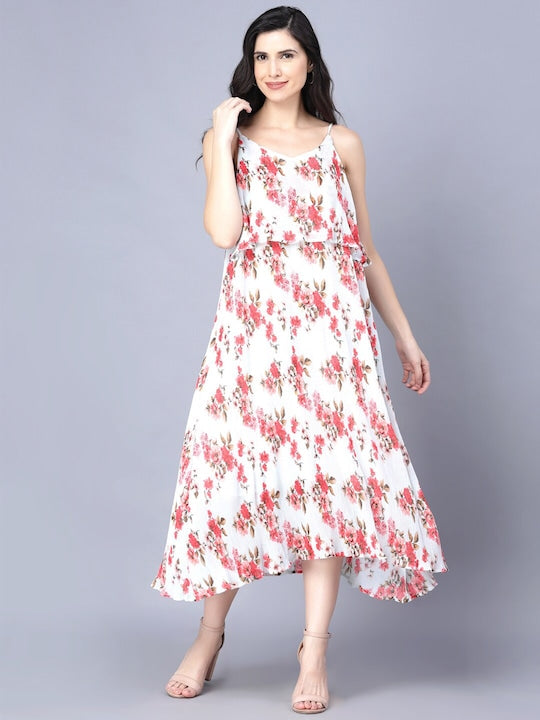 Myshka White Floral Midi Dress