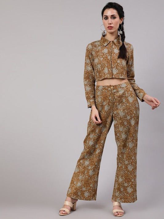 AKS Women Floral Printed Pure Cotton Shirt With Palazzo Co-Ords