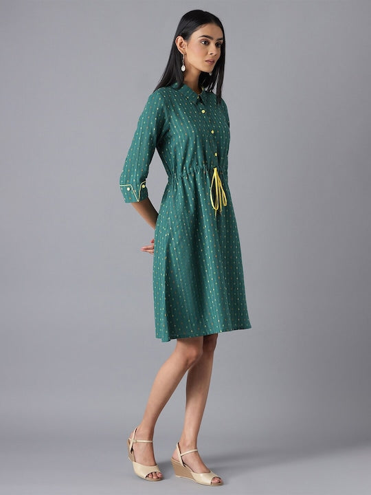Aurelia Green Printed Pure Cotton A-Line Dress