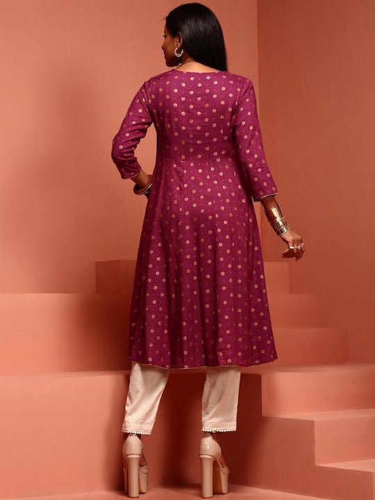 IMARA Ethnic Motifs Printed Zari Anarkali Kurta