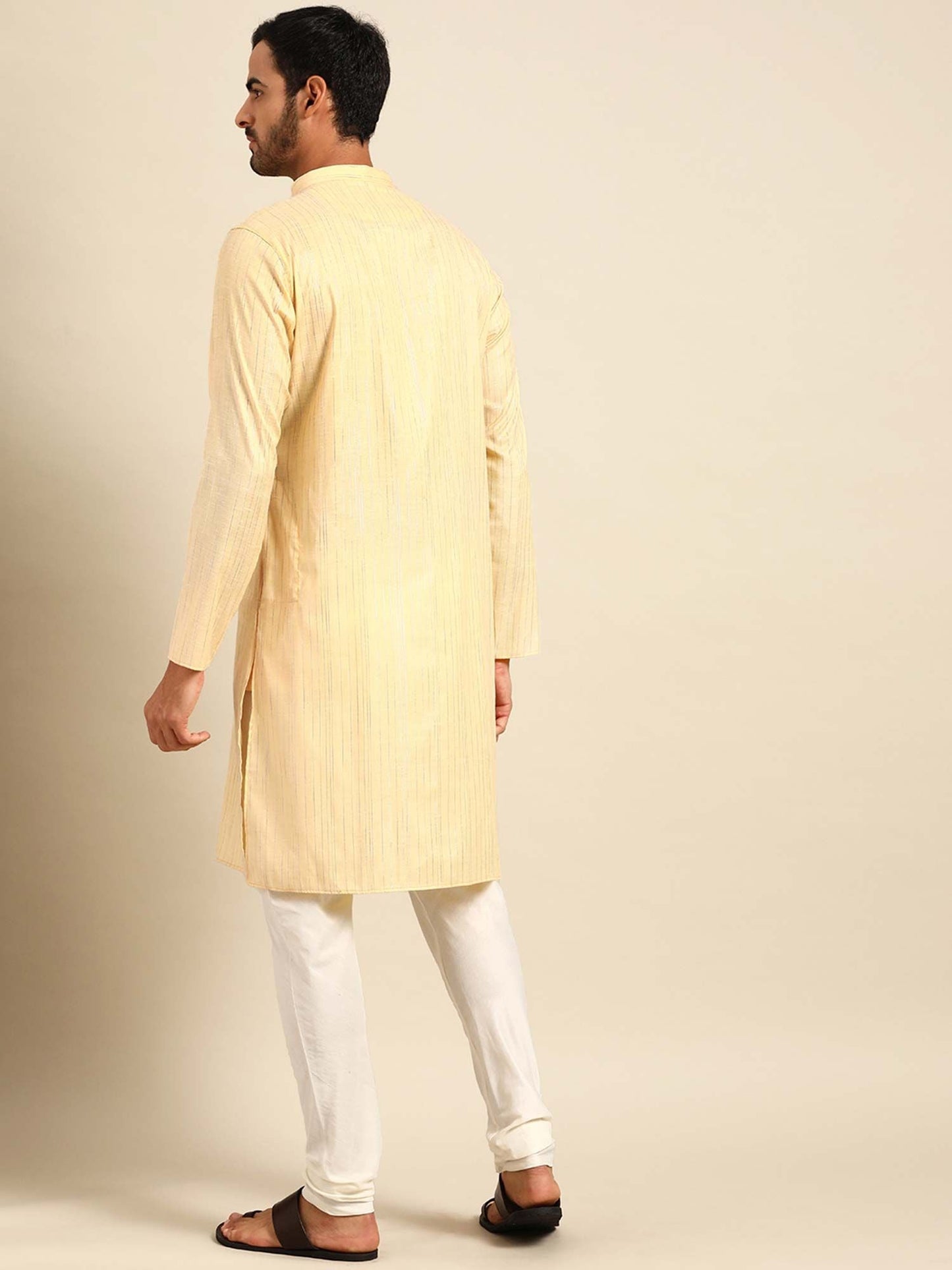 Amodh by Kisah Men Yellow Kurta (Set of 2)