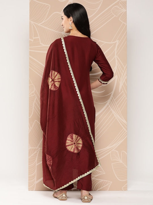Yufta Ethnic Motifs Yoke Design Regular Kurta with Trousers & Dupatta