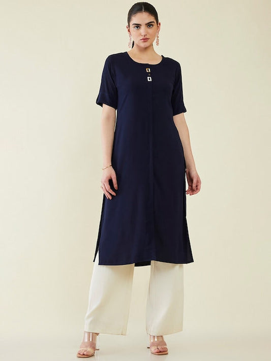 Soch Round Neck Roll Up Sleeves A Line Kurta