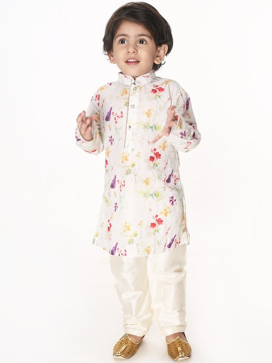 Vastramay Sishu Boys Cream-Coloured Floral Printed Kurta