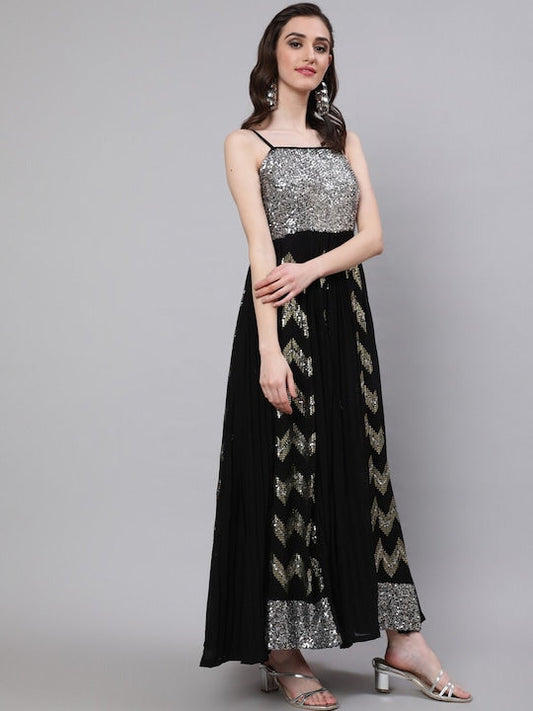 AKS Couture Embellished Sleeveless Georgette Maxi Dress
