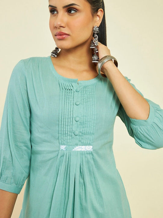Soch Notched Neck Cotton Puff Sleeves Tunic