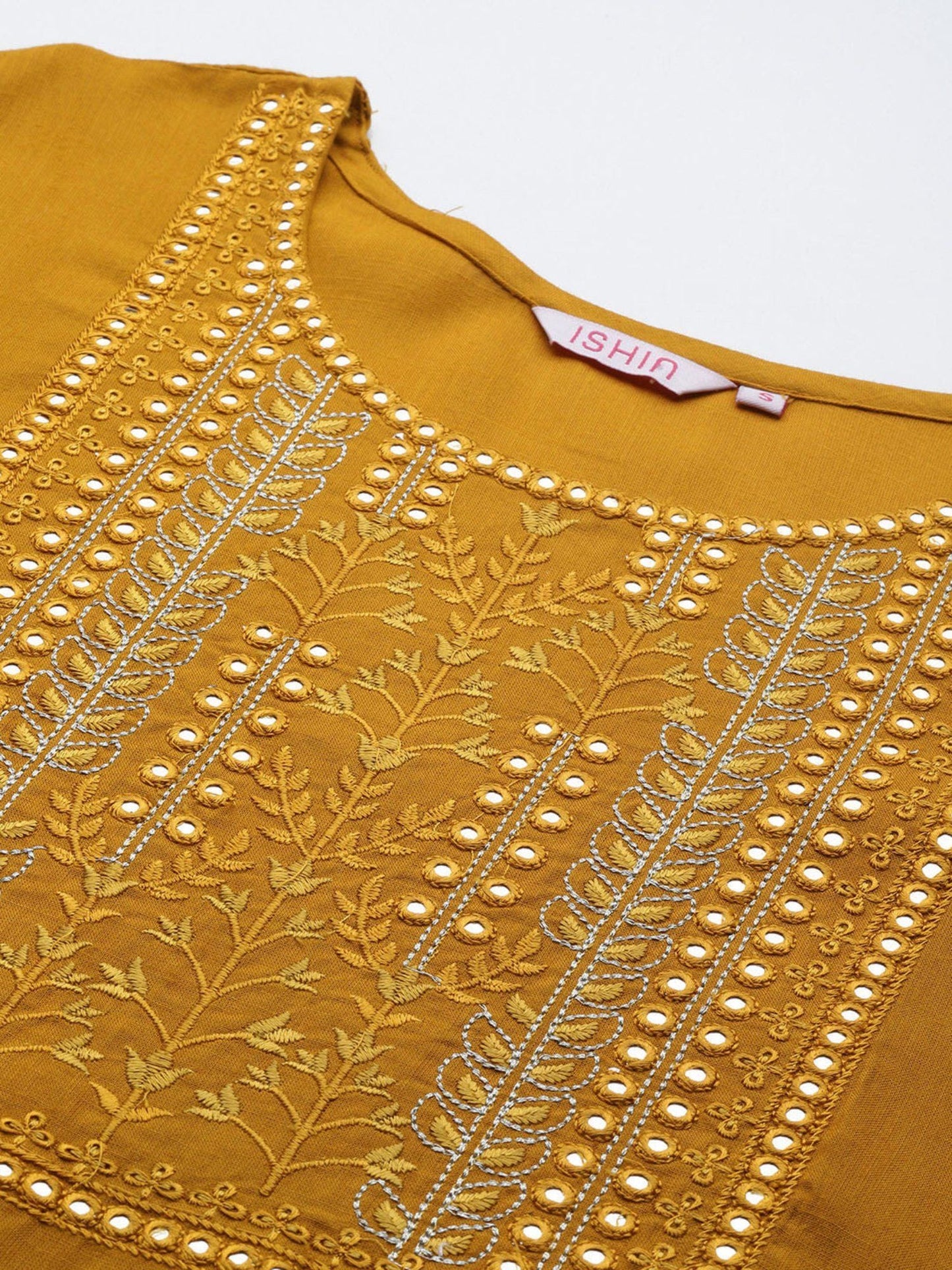 ISHIN Women's Mustard Embellished Straight Kurta