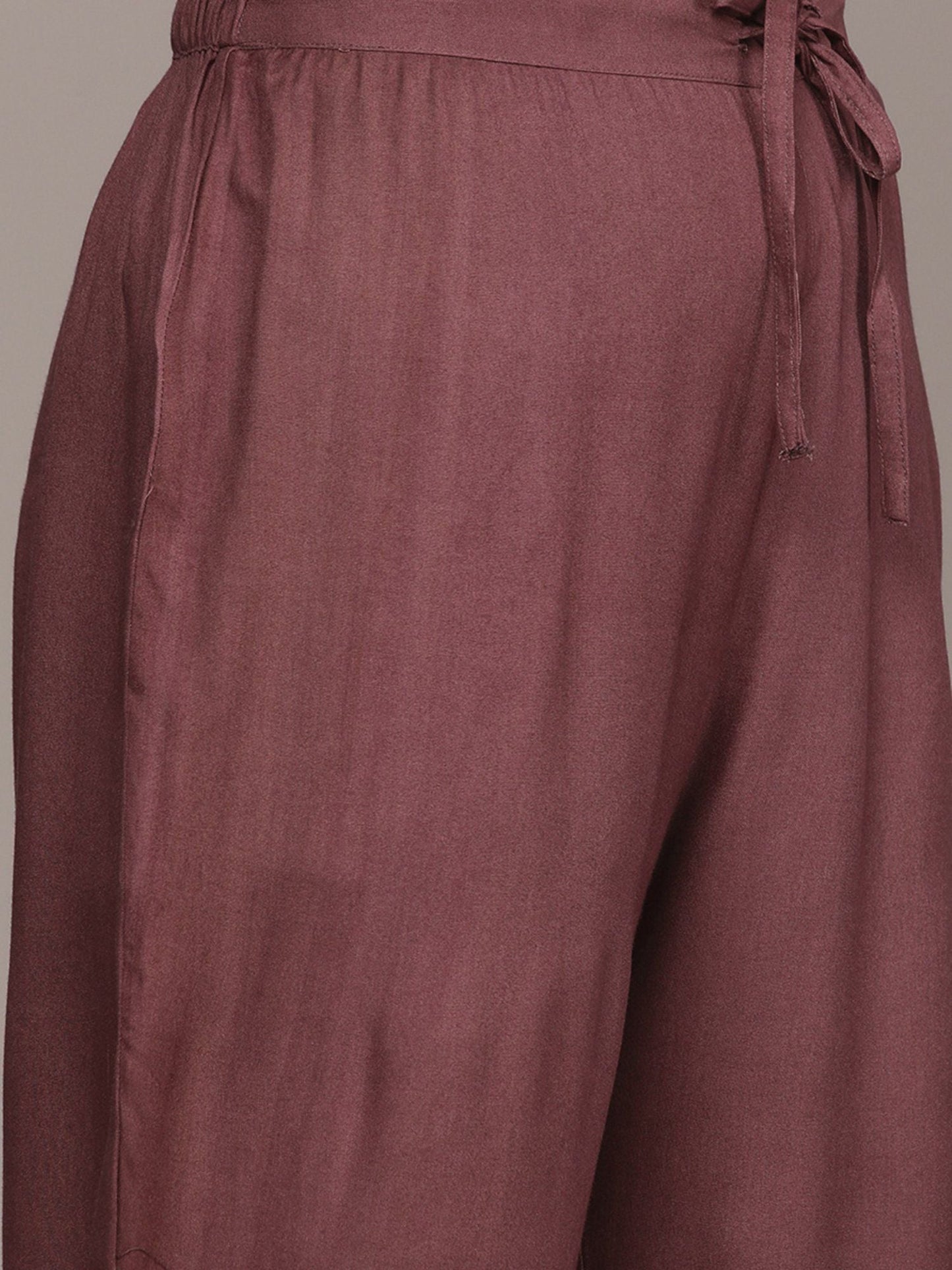 ISHIN Women's Mauve Foil Print Embellished Rayon Kurta with Trousers & Dupatta (Set of 3)