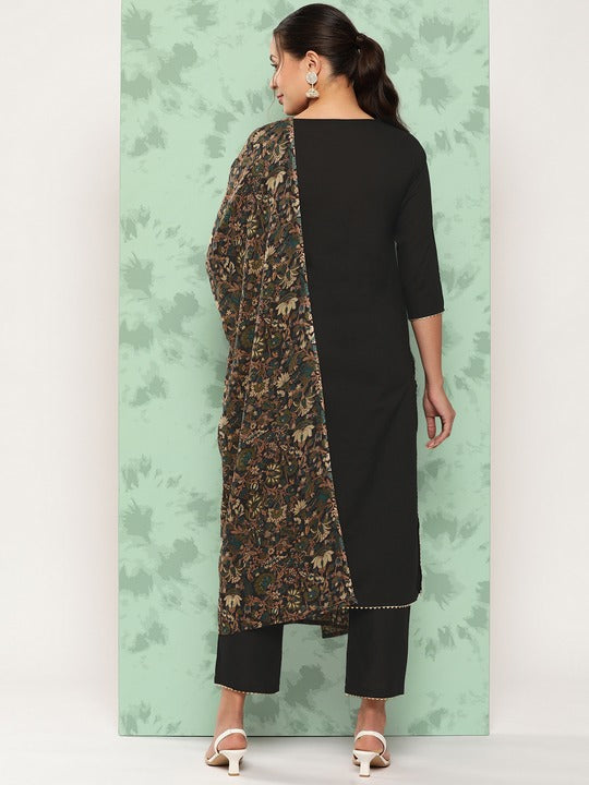 Yufta Floral Yoke Design Gotta Patti Pure Cotton Kurta With Trousers & With Dupatta